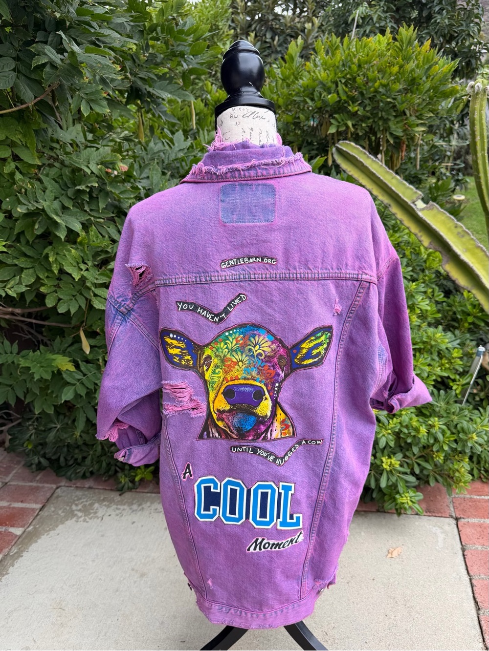 Women's Distressed Purplish/Pink Coat "You haven't lived until you hugged a cow"